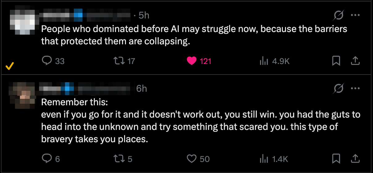 Same feed with ReplyWisely — a checkmark marks the tweet you've already replied to